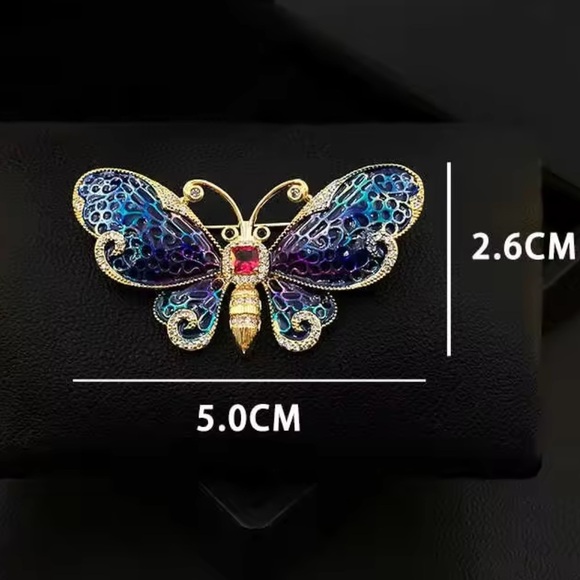 Butterfly Majestic Blue Gold Brooch - Picture 3 of 9